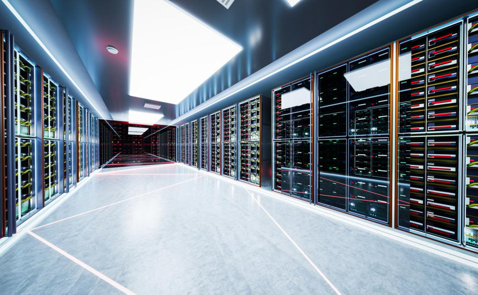 Server racks inside of a data center