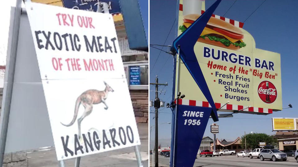 Burger Bar in Utah (right) announced the exotic meat of the month for January was kangaroo (left).