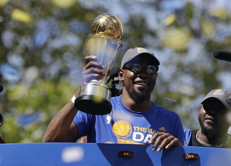 Durant is focused on a few more championship parades. (AP)