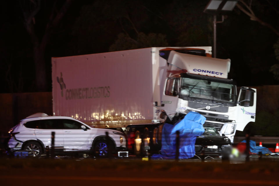 Emergency services respond to the collision near the Chandler Highway on Wednesday evening. Source: AAP