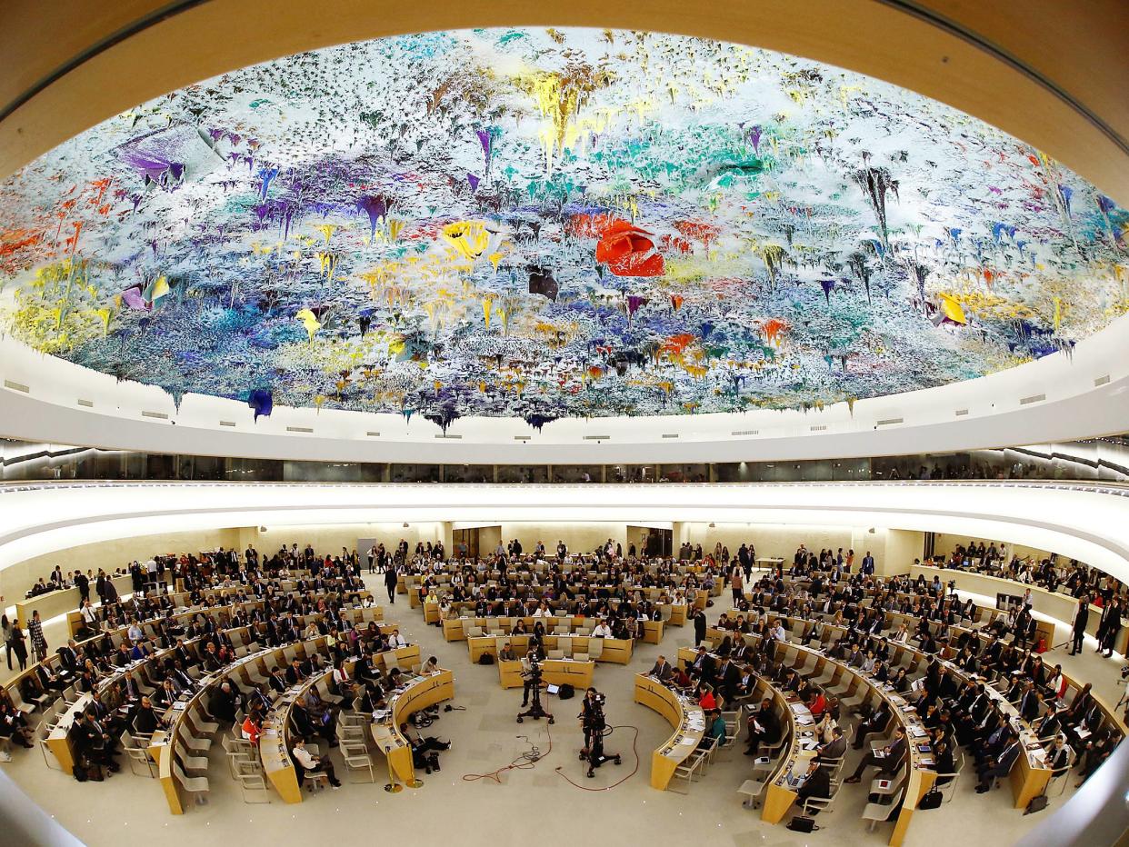 Overview of the United Nations Human Rights Council is seen in Geneva, Switzerland: REUTERS/Denis Balibouse