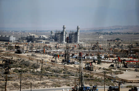 FILE PHOTO: Pump jacks are seen near vast Monterey shale formation in the Midway Sunset oilfield, California, U.S., April 29, 2013. REUTERS/Lucy Nicholson/File Photo