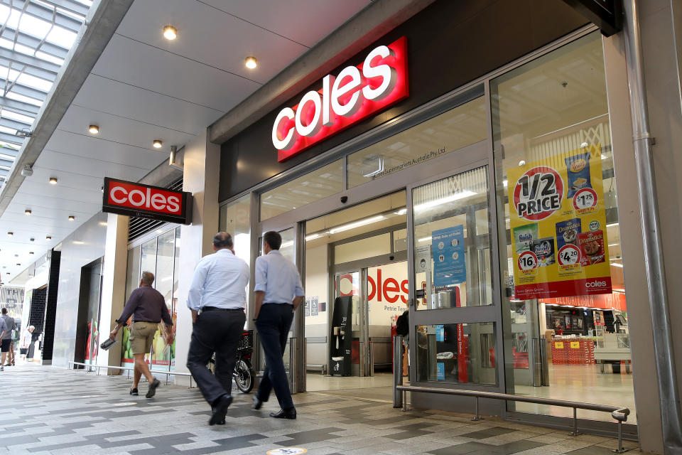 Signage for a Coles Group supermarket is seen in Brisbane.