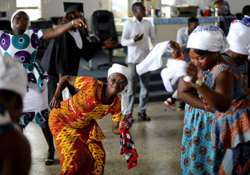 Congregants dance as they attend a church service at Mampong, a small town in the Ashanti region, Ghana. (Photo: Siphiwe Sibeko/Reuters)