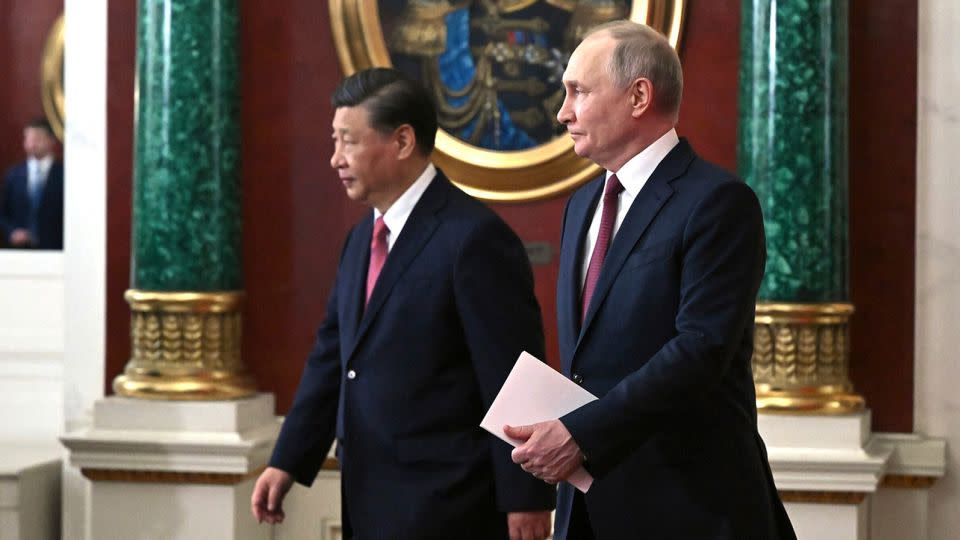 Xi Jinping with Vladimir Putin in Moscow on March 21, 2023.  - The Kremlin Moscow/dpa/picture-allia/AP