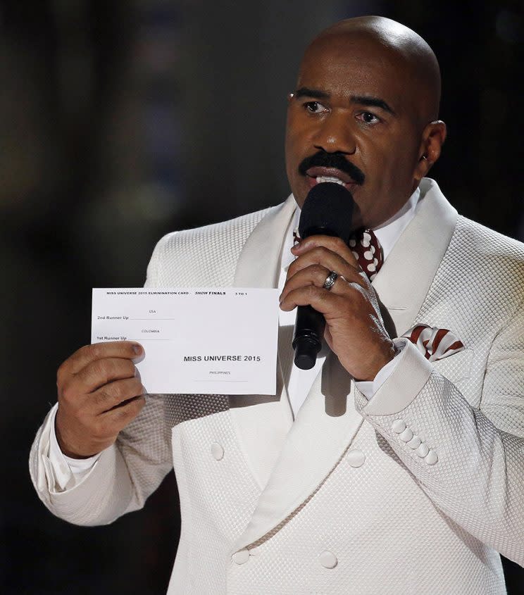 Steve Harvey at the 2015 Miss Universe pageant (Photo: AP/John Locher)