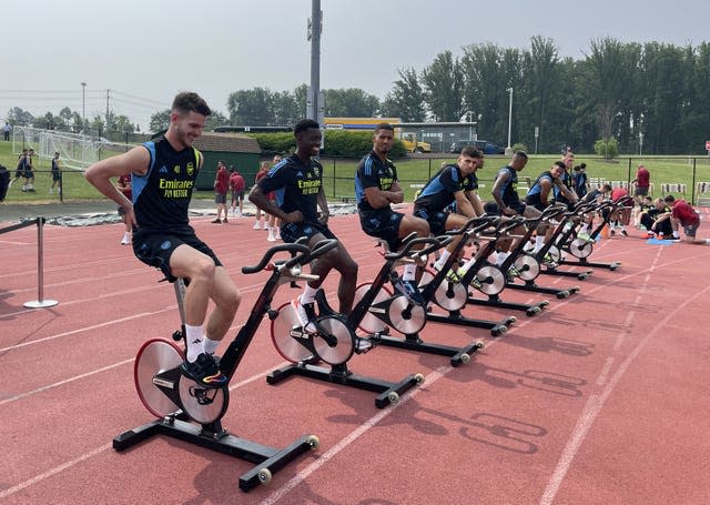 Declan Rice (left) trains with his new team-mates 