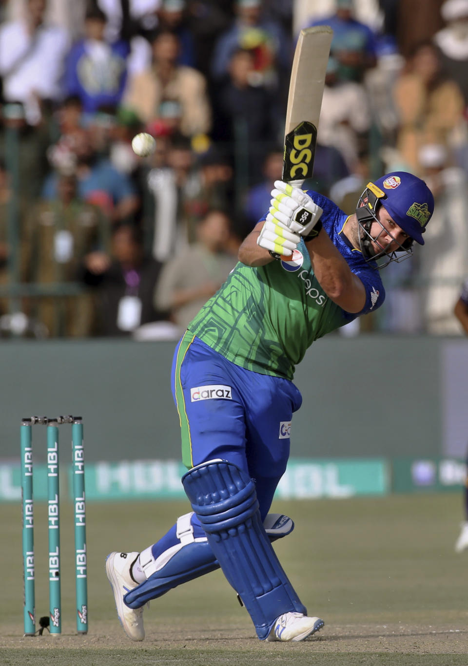 Multan Sultans batsman Rilee Rossouw plays a shot during their Pakistan Super League T20 cricket match against Quetta Gladiators, in Multan, Pakistan, Saturday, Feb. 29, 2020. (AP Photo/K.M. Chaudary)