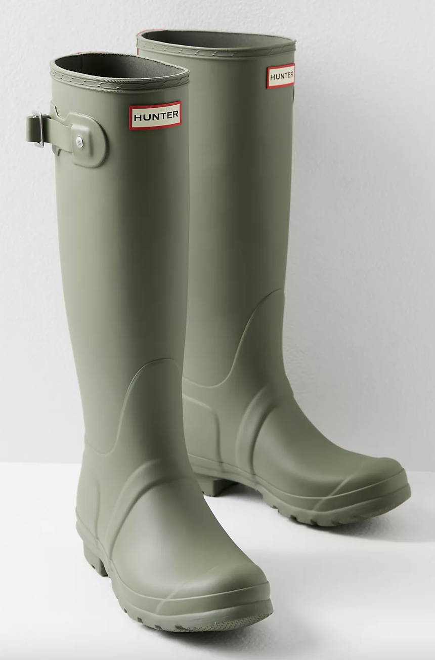 Hunter Tall Tri Color Logo Rain Boots in sage green (Photo via Free People)