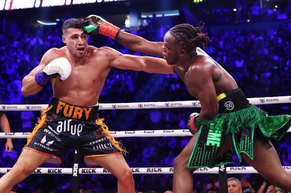 Tommy Fury (L) and KSI (R) during their boxing match in October (Getty Images)