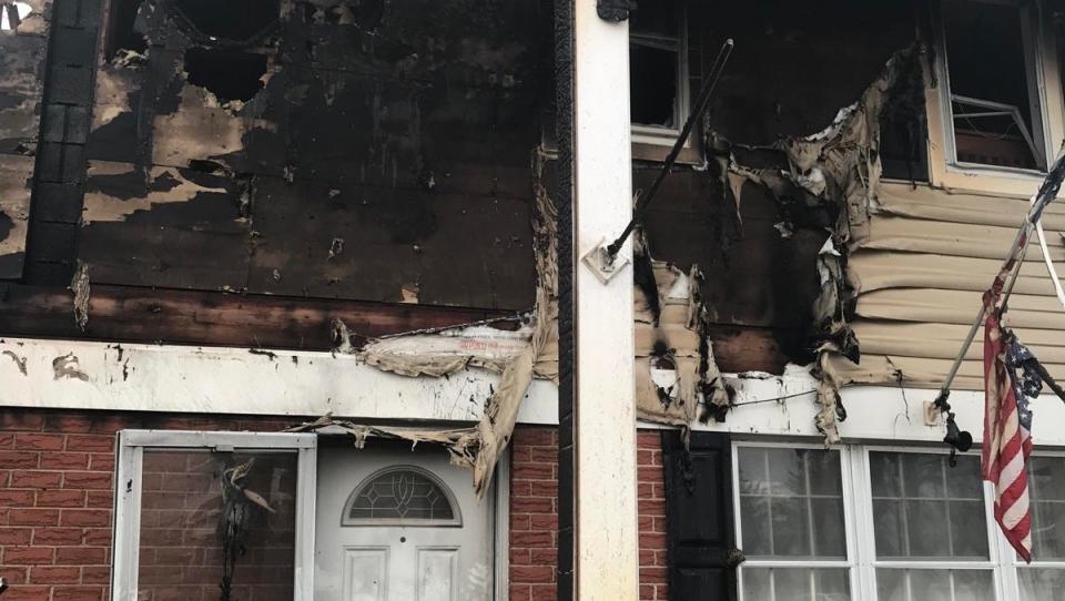 This photo shows the Essex court home of Carol Arnhold, whose home was extensively damaged Saturday morning in a fire that killed three of her neighbors.