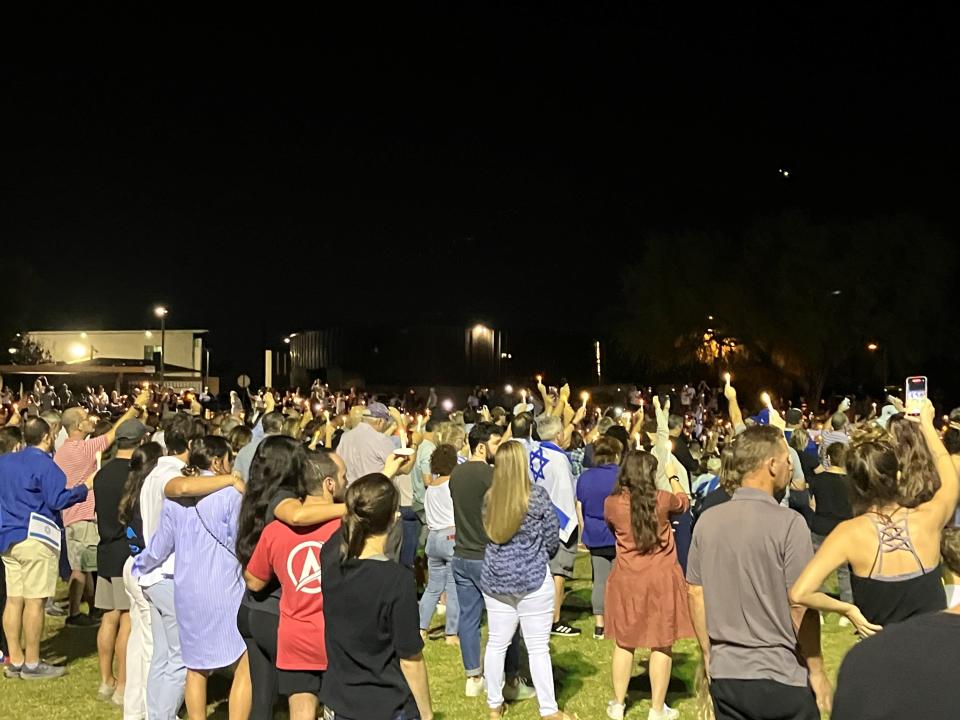 At least 1,000 people gathered at Ina Levine Jewish Community Campus in Scottsdale on Oct. 9, 2023, in support of those affected by violence after Hamas militants led an attack at the Gaza-Israel border.