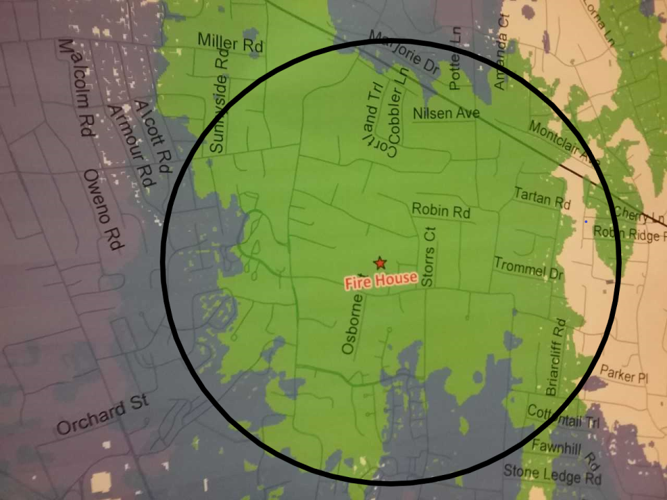 Green area shows how much reception would be improved in a two-mile-wide dead zone (white) on Mahwah's northern border.