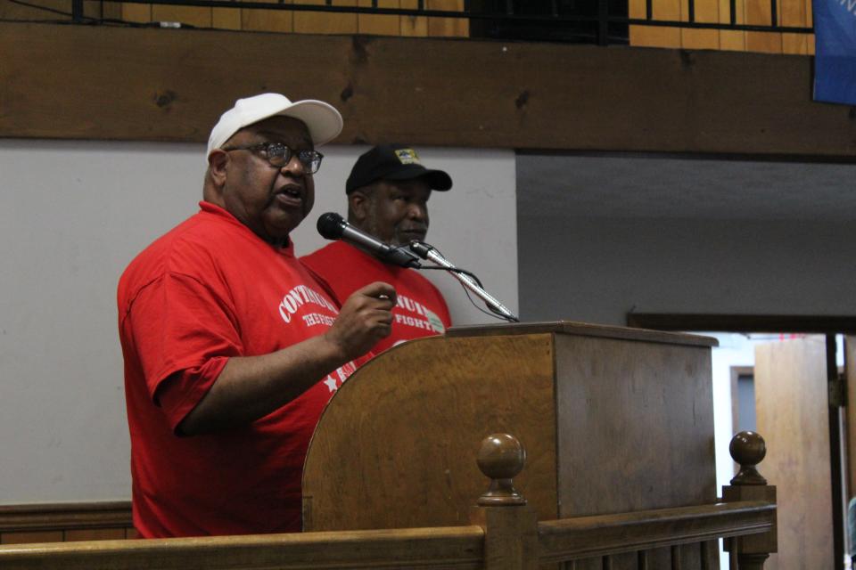 ALF-CIO national secretary-treasurer Fred Redmond speaks on Labor Day, Sept. 5, 2022 at the UAW Hall in Atlanta.