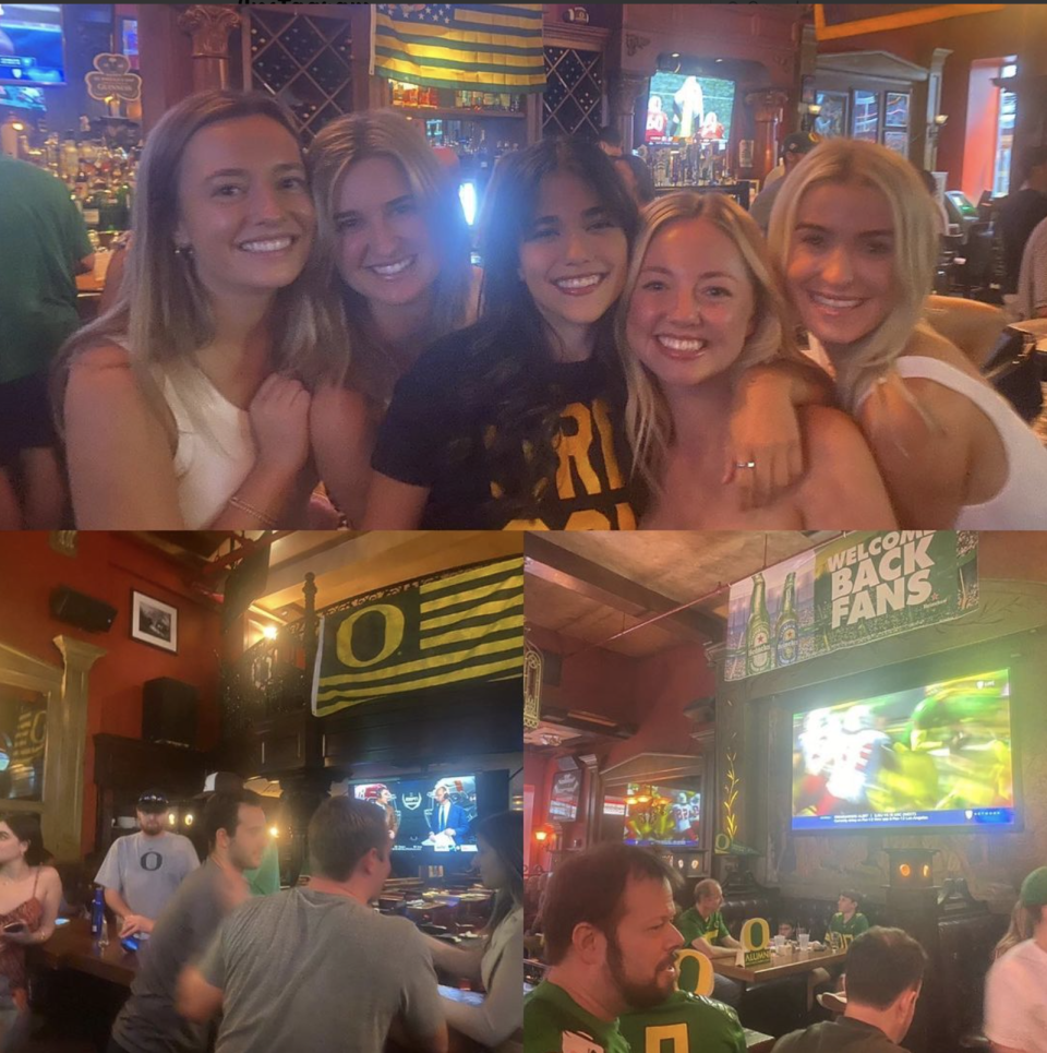 Scenes from one of a New York City Ducks alumni group's watch parties.