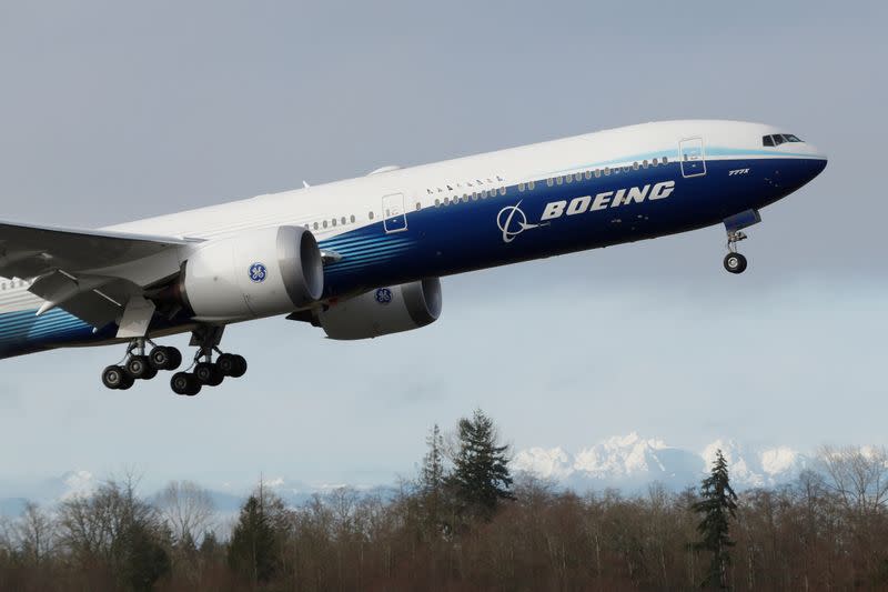 FILE PHOTO: Boeing stages the first flight of its 777X plane outside Seattle