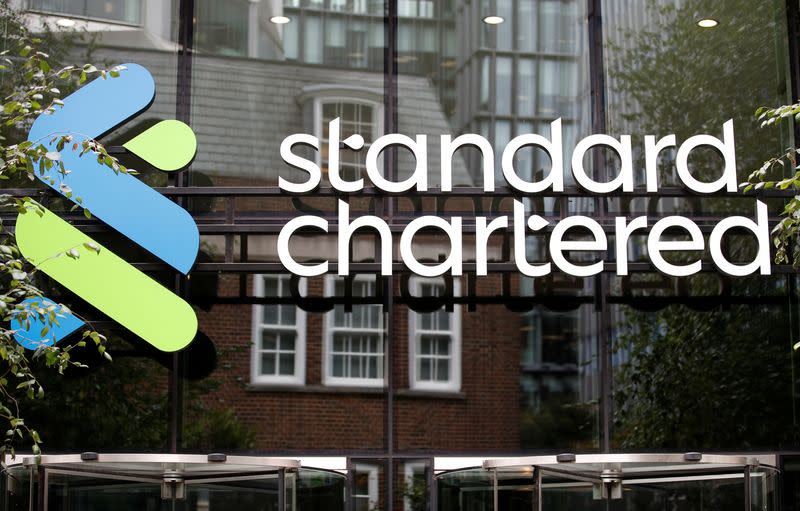 The Standard Chartered bank logo is seen at their headquarters in London