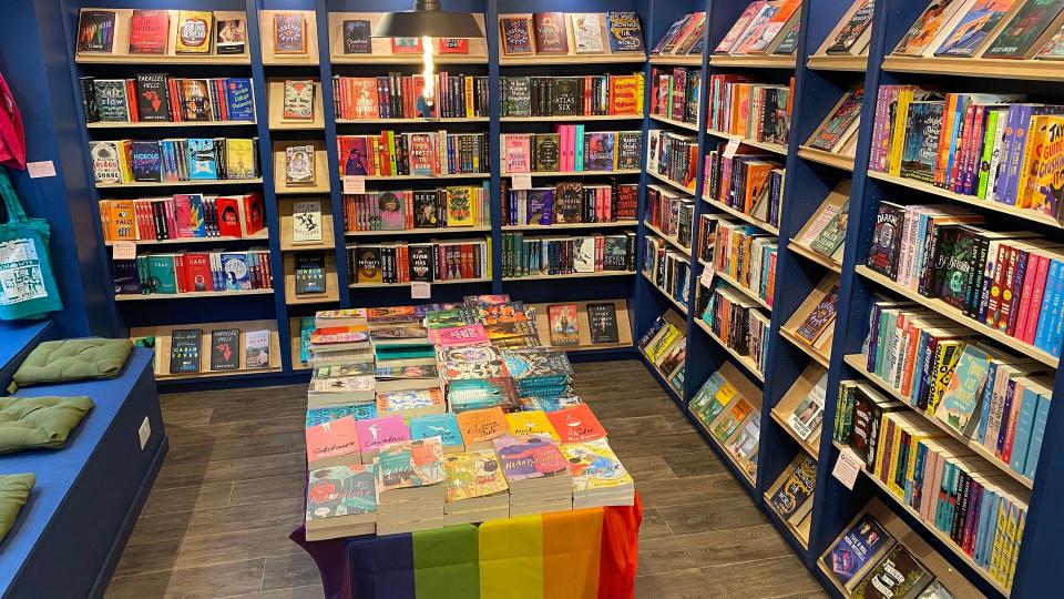 A store with various books stacked