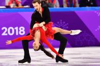 <p>South Korea’s Yura Min and South Korea’s Alexander Gamelin compete in the figure skating team event ice dance short dance during the Pyeongchang 2018 Winter Olympic Games at the Gangneung Ice Arena in Gangneung on February 11, 2018. / AFP PHOTO / Mladen ANTONOV </p>