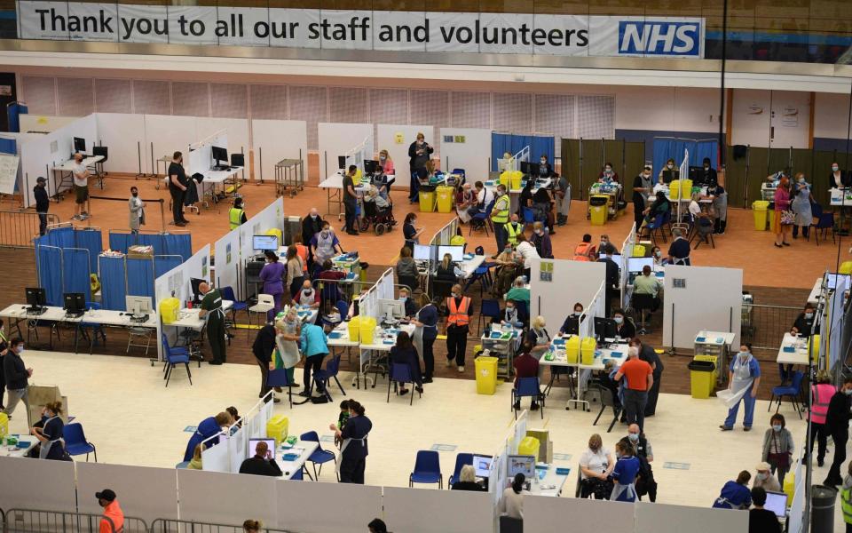 Staff at the Derby Arena vaccination centre, pictured in March, have been warned that 'Derbyshire will not be receiving large quantities of the Pfizer vaccine' - Oli Scarff/AFP