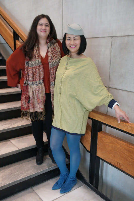 Technical Design student Sidney Nobleza ’18 at FIT designed a reversible bat wing dress for women recovering from a mastectomy or breast reduction surgery. The dress can be seen worn by Yoko Katagiri, adjunct assistant professor.<p>Photo: Courtesy of FIT/Smiljana Peros</p>