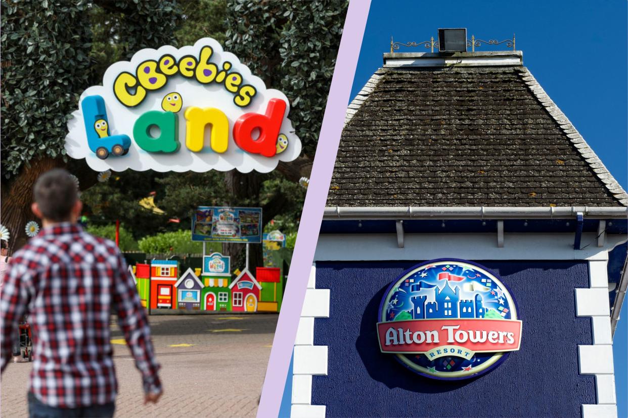  Spliced image showing the entrance to CBeebies Land and Alton Towers. 