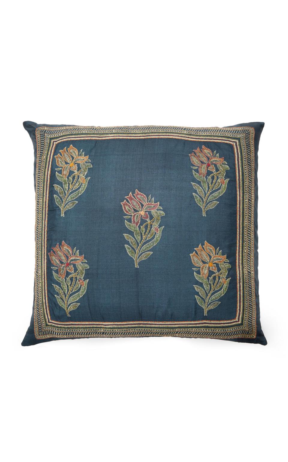 3) Lily-Embroidered Silk Pillow