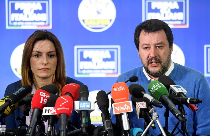 Leader of Italy's far-right League party Matteo Salvini attends a news conference after regional election in Emilia-Romagna and Calabria, in Bologna