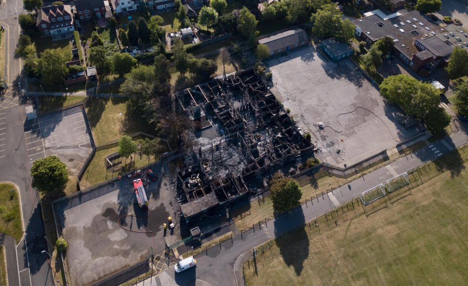 A Derbyshire Primary School was ravaged by fire just days before it was due to reopen from lockdown (SWNS)