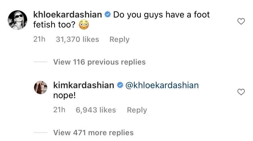 A screenshot of Khloe's question and Kim's response