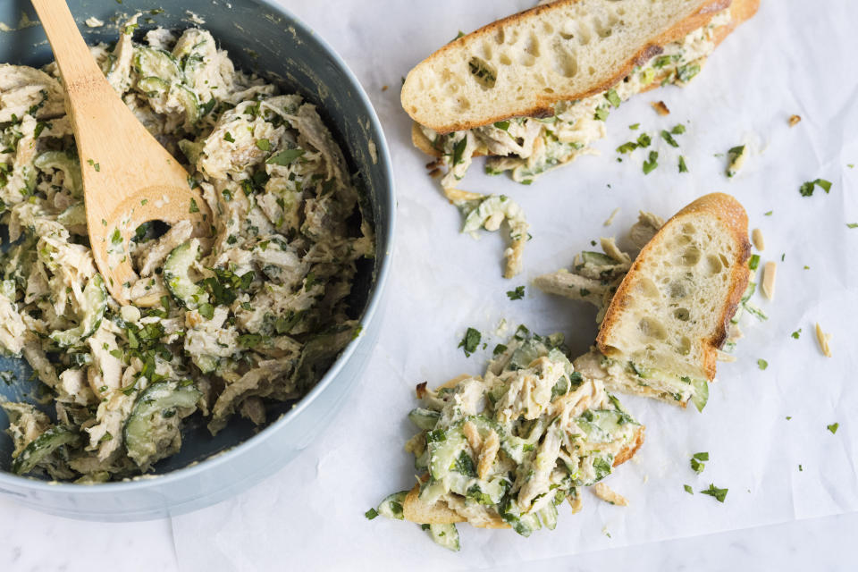 This image released by Milk Street shows a recipe for miso ginger chicken salad. (Milk Street via AP)