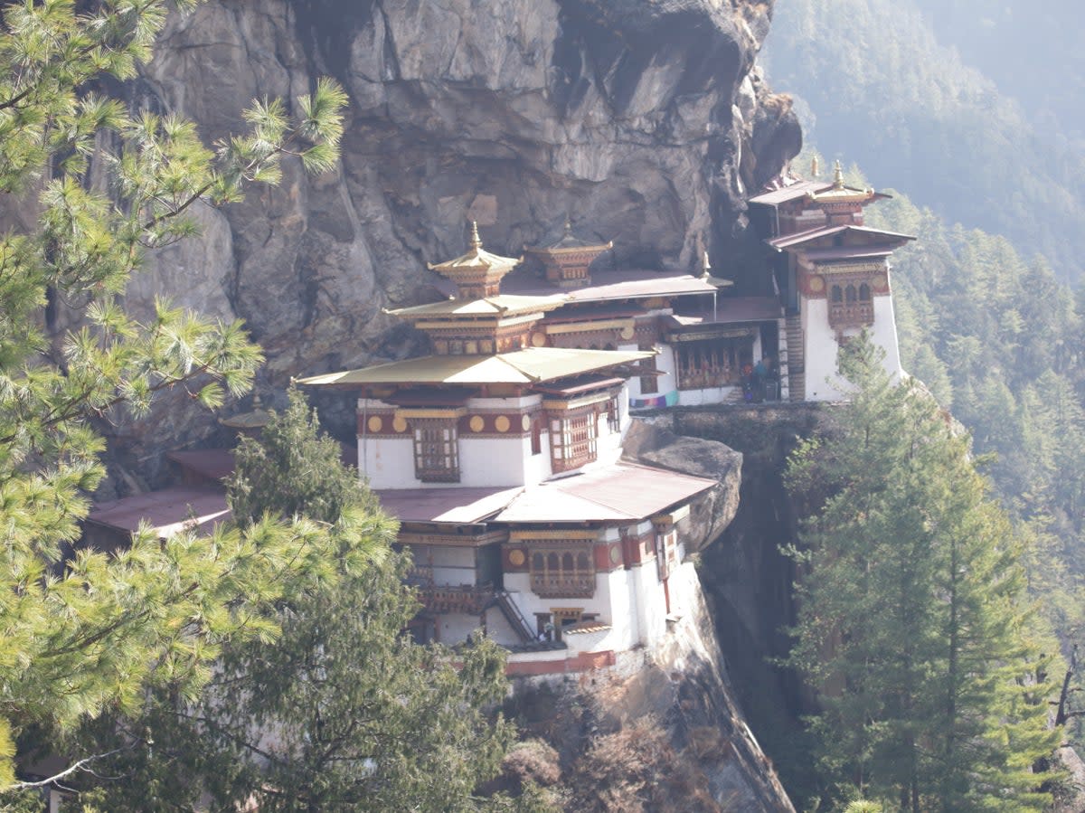 Taktshang  Monastery clings to a cliff where a mythical flying tigress was said to have landed (Sean Sheehan)