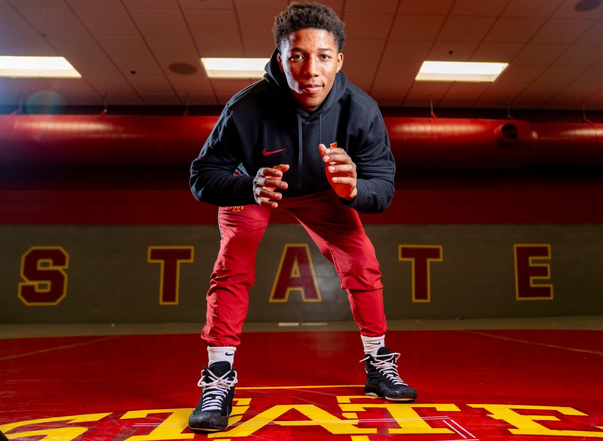 David Carr, shown during Iowa State wrestling media day Oct. 31, pinned his Cleveland State opponent in the Cyclones' season-opener Sunday.