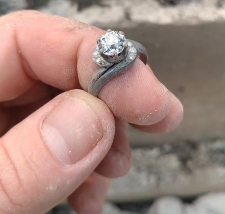 Jerry Ogle found his grandmother’s ring in the ashes of his home, which was destroyed by the Carr fire. (Photo: Jerry Ogle via Facebook)