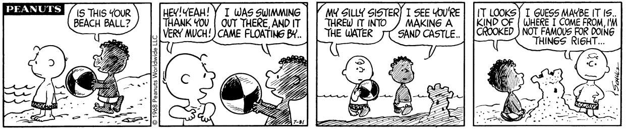 Franklin made his first appearance in 'Peanuts' in a July 31, 1968 comic strip (Courtesy Peanuts Worldwide)