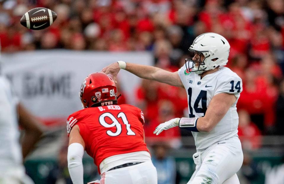 Penn State quarterback Sean Clifford makes a pass during the Rose Bowl game against Utah on Monday, Jan. 2, 2023.