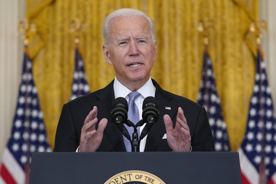 President Biden delivers his address about Afghanistan in the East Room of the White House on Monday. 