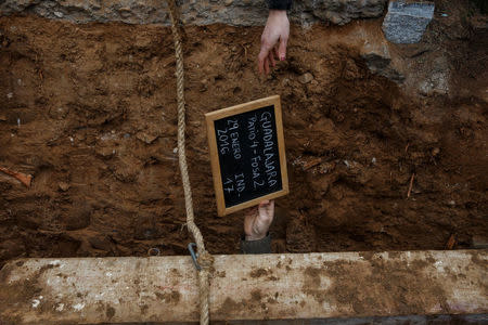 Members of the Association for the Recovery of Historical Memory (ARMH) take part in the exhumation of Casto Mercado Molada who was shot in 1939 by forces of dictator Francisco Franco in Guadalajara's cemetery, Spain, January 29, 2016. REUTERS/Juan Medina