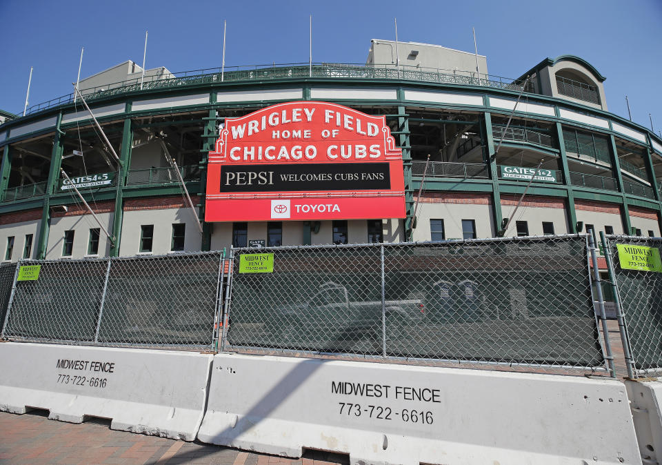 CHICAGO, ILLINOIS  - MARCH 25: A general view of Wrigley Field where the Chicago Cubs were scheduled to open the season Monday March 30 against the Pittsburgh Pirates on March 25, 2020 in Chicago, Illinois. The Major League baseball season has been delayed by the COVID-19 crisis. (Photo by Jonathan Daniel/Getty Images)