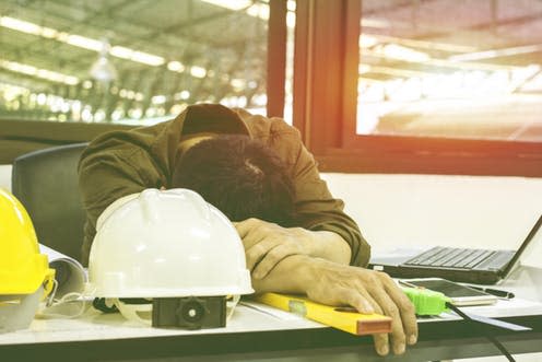 <span class="caption">The Working Time Directive is designed to stop this kind of behaviour.</span> <span class="attribution"><a class="link " href="https://www.shutterstock.com/image-photo/men-work-tired-fall-asleep-after-613630757?src=KWT85dtIHLGiPJ5ehYcIHQ-1-5" rel="nofollow noopener" target="_blank" data-ylk="slk:shutterstock.com;elm:context_link;itc:0;sec:content-canvas">shutterstock.com</a></span>