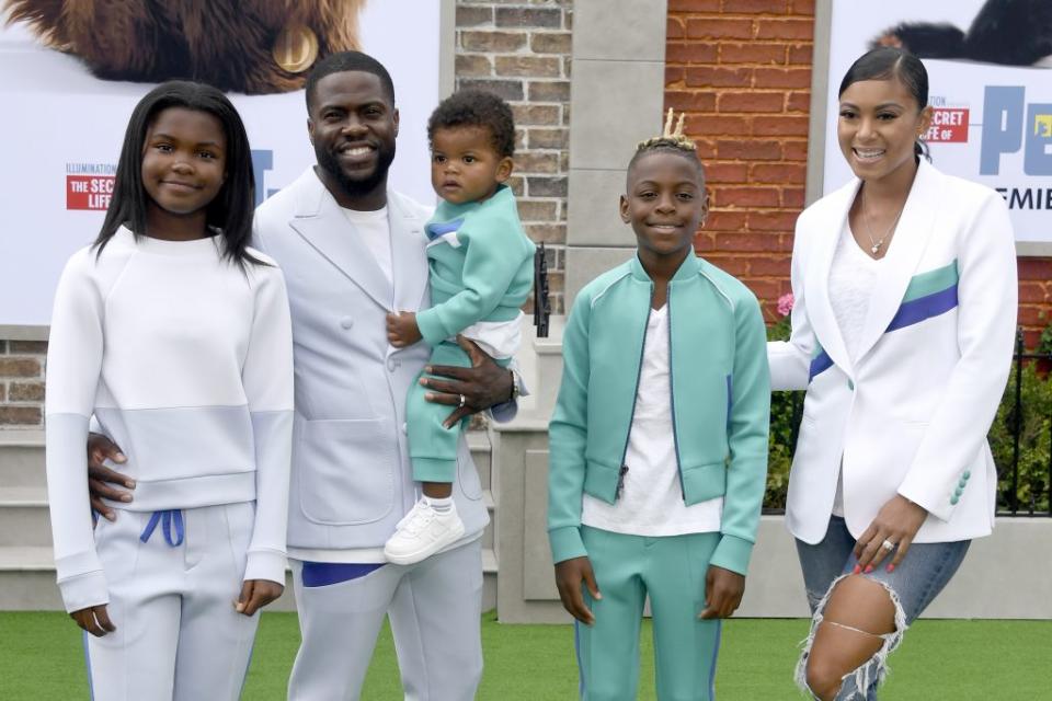 (L-R) Heaven Hart, Kevin Hart, Kenzo Kash Hart, Hendrix Hart, and Eniko Parrish attend the Premiere of Universal Pictures’ ‘The Secret Life Of Pets 2’ at Regency Village Theatre on June 02, 2019 in Westwood, California. (Photo by Frazer Harrison/Getty Images)