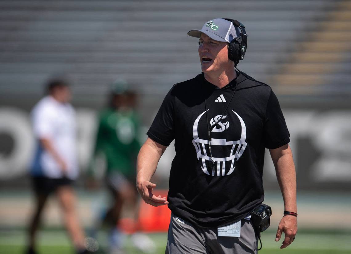 Sacramento State Hornets head coach Andy Thompson before the annual Sacramento State Spring Football Game on Saturday at Sacramento State.