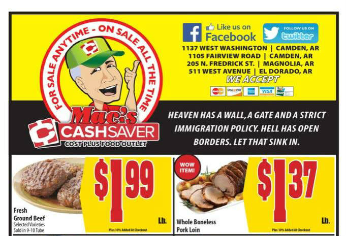 This ad circular went out to four Mac’s Cash Saver stores in Arkansas, as well as others in Louisiana, according to KARK. (Credit: Mac’s Cash Saver via Facebook)