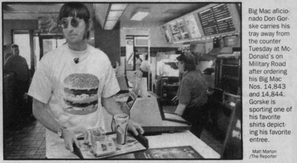 Don Gorske was featured on The Reporter's front page May 21, 1997, to celebrate his first 25 years of daily Big Macs, amounting to nearly 15,000 sandwiches at the time. This year, he's celebrating 50 years.