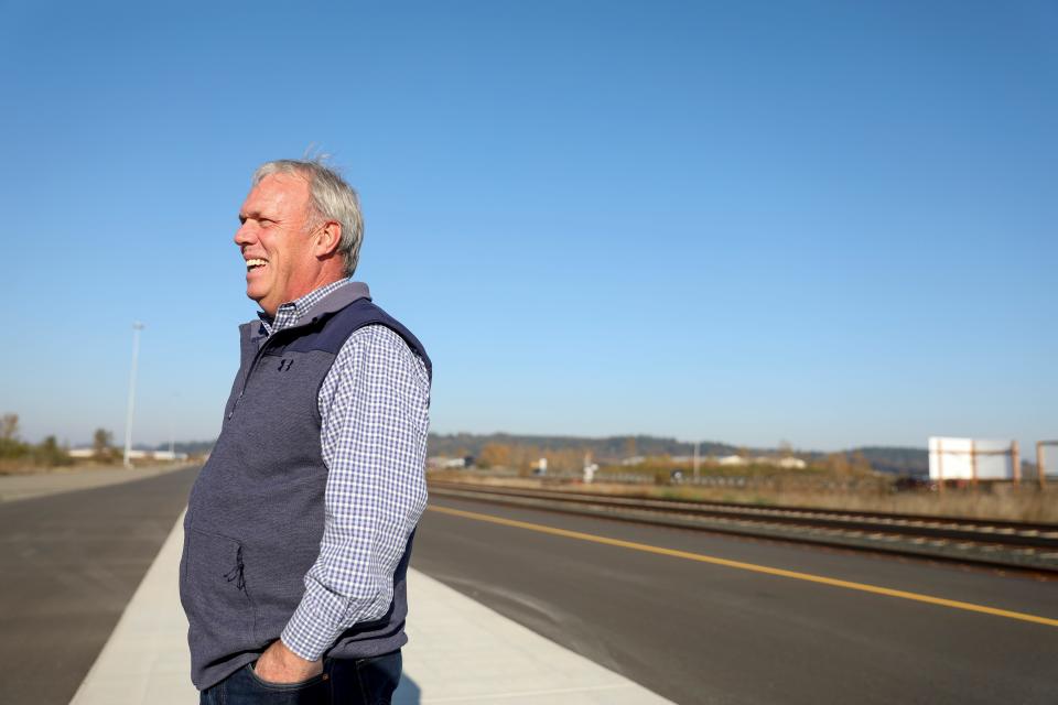 Linn County Commissioner Roger Nyquist gives a tour at the Mid-Willamette Valley Intermodal Center on Nov. 16, 2022.