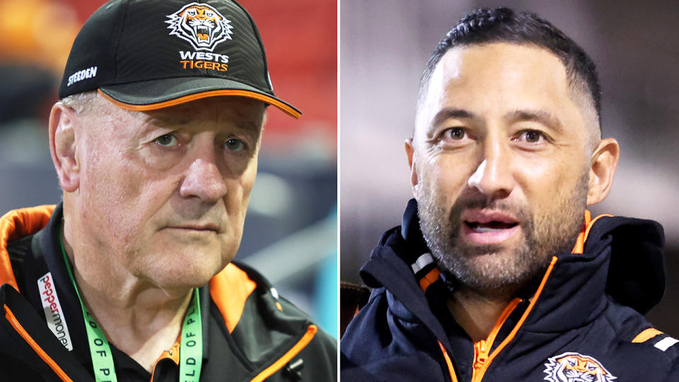 Tim Sheens after a game and Benji Marshall reacts.