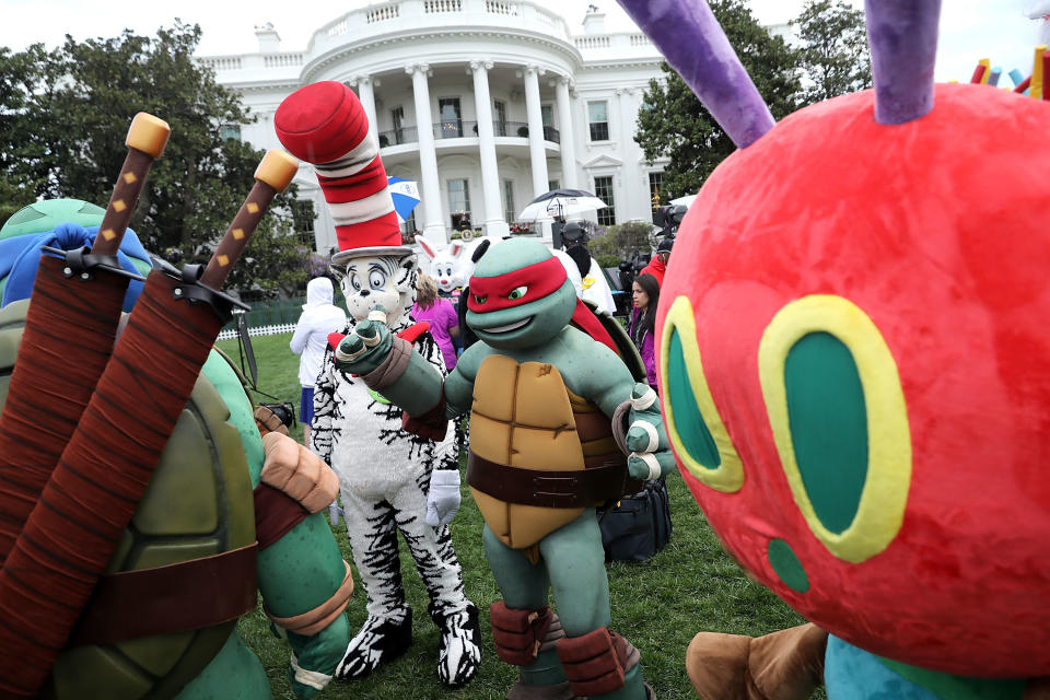 Costumed characters, including the Teenage Mutant Ninja Turtles, the Cat in the Hat and the Very Hungry Caterpillar, participate in the 139th Easter Egg Roll.&nbsp;