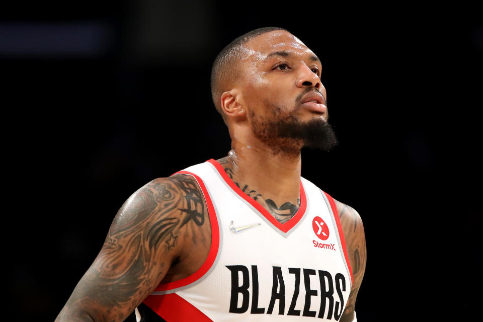 Damian Lillard won't be returning to the Trail Blazers this season as he continues to rehab after abdominal surgery. (Photo by Katelyn Mulcahy/Getty Images)