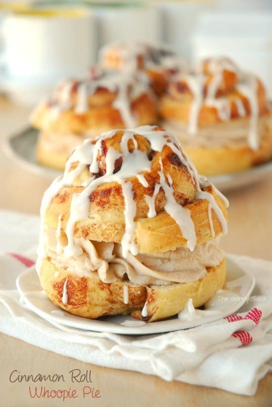 <strong>Get the <a href="http://www.thegunnysack.com/2013/05/cinnamon-roll-whoopie-pie.html" target="_blank">Cinnamon Roll Whoopie Pie recipe</a> by The Gunny Sack</strong>