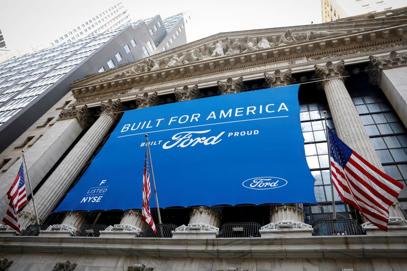 FILE PHOTO: Ford Motor Co. banner is displayed outside NYSE in New York